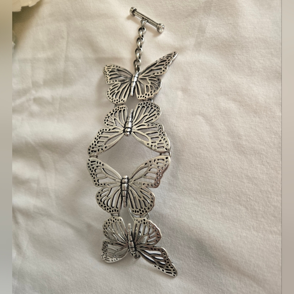 Silver Fossil Butterfly Bracelet